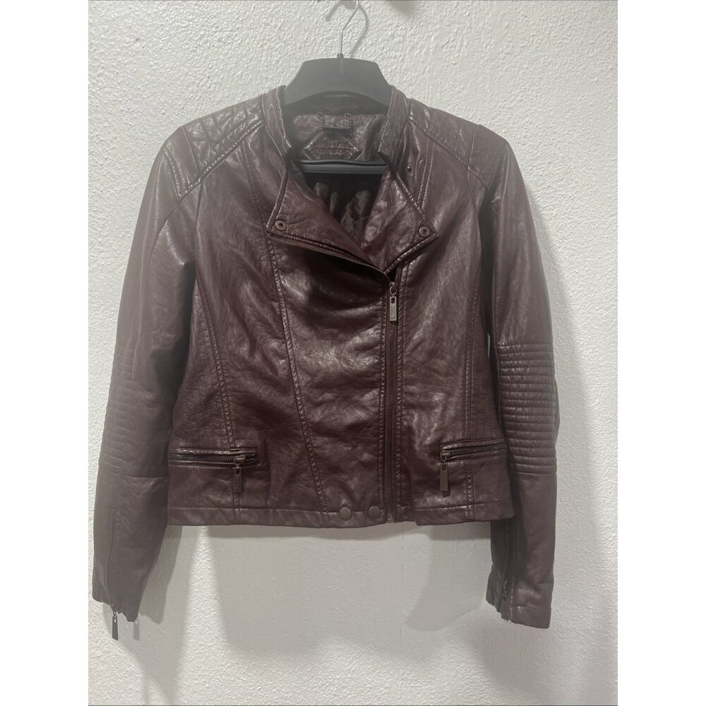 Jou Jou Women's‎ Maroon Vegan Leather Fitted Moto Style Jacket XL Biker